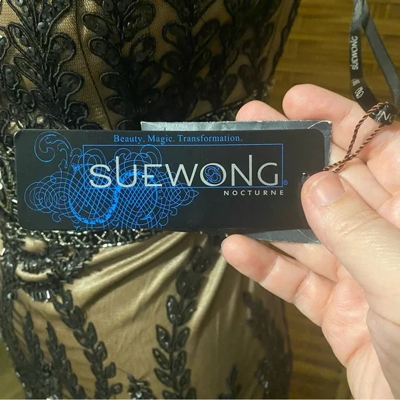 Sue Wong Nocturne Black and Nude Strapless Dress - Picture 3 of 16